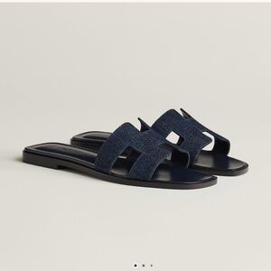 Hermes Oran Sandal Bleu Brut Denim Slides